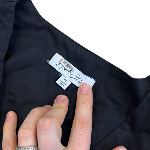 Love, Whit by Whitney Port Black Cotton Puff Sleeve Midi Shirt Dress M - Picture 3 of 4